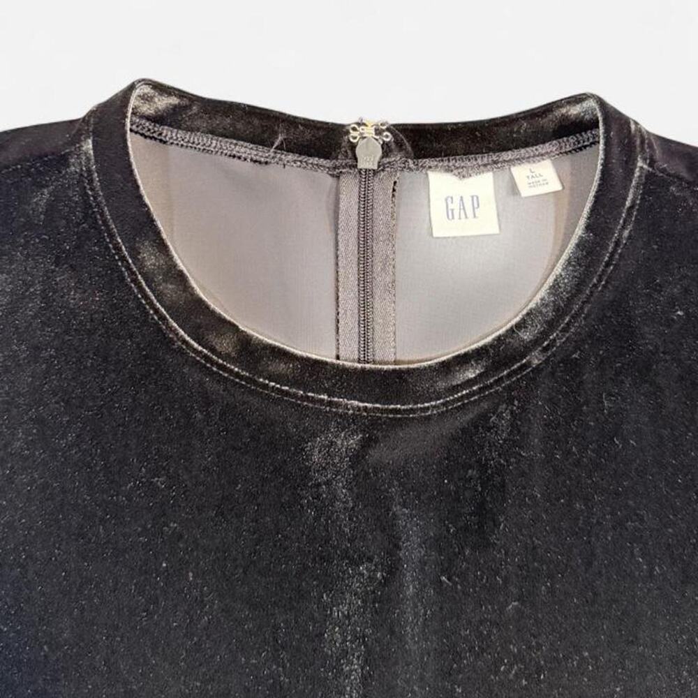GAP Black Velvet Sleeveless Top Sz L Tall Zip Back Sheer Yoke Stretch - Picture 2 of 4